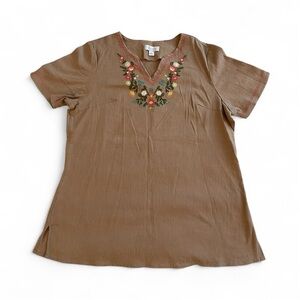 Denim&Co Embroidered Tan Top
